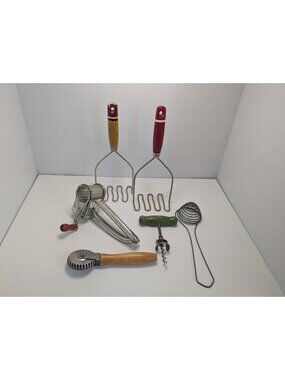 Vintage Kitchen Utensil Lot Potato Mashers Grater Pastry Cutter Corkscrew Wire W